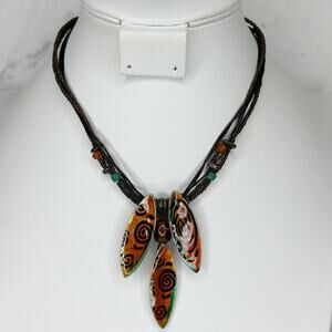 Chico's Colorful Abstract Pendant Gold Tone Necklace ✨